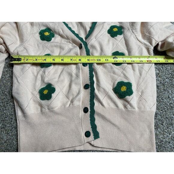 Belle Poque Retro Cream Green Floral Crop Cardigan Sweater Size Medium - Picture 7 of 7